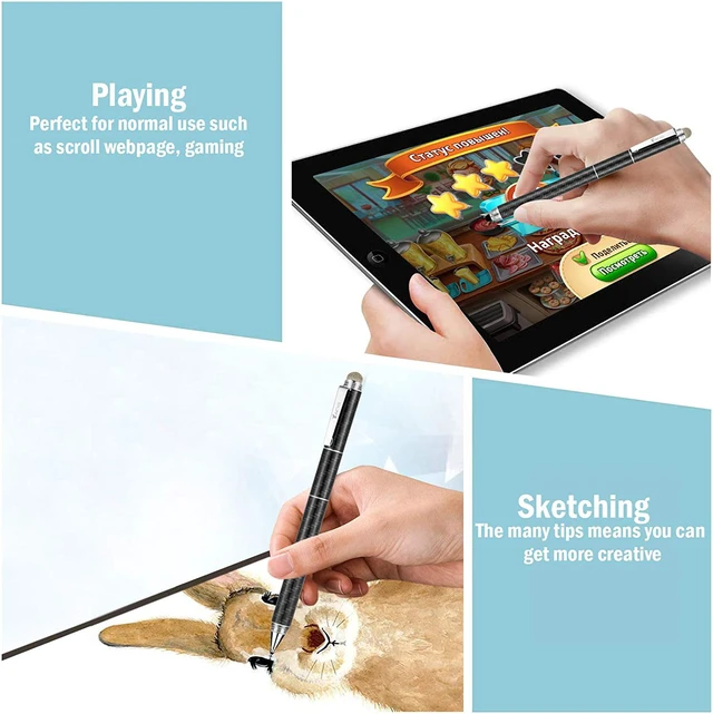 Alt view image 5 of 7 - Capacitive Stylus Pen 4-in-1 High Sensitivity and Precision Touch Screen Stylus Clear Disc Tip Black Rubber Tip &Mesh Fiber Tip Compatible with Universal Touch Screen Device Black