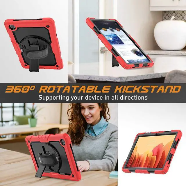 Alt view image 6 of 7 - Case for Samsung Galaxy Tab A7 (10.4 Inch) 2020/2022, SM-T500/ T503 Case, Durable Sturdy Case with Screen Protector Swivel Stand Hand Shoulder Strap Drop-Proof Galaxy Tablet A7 Case - Red