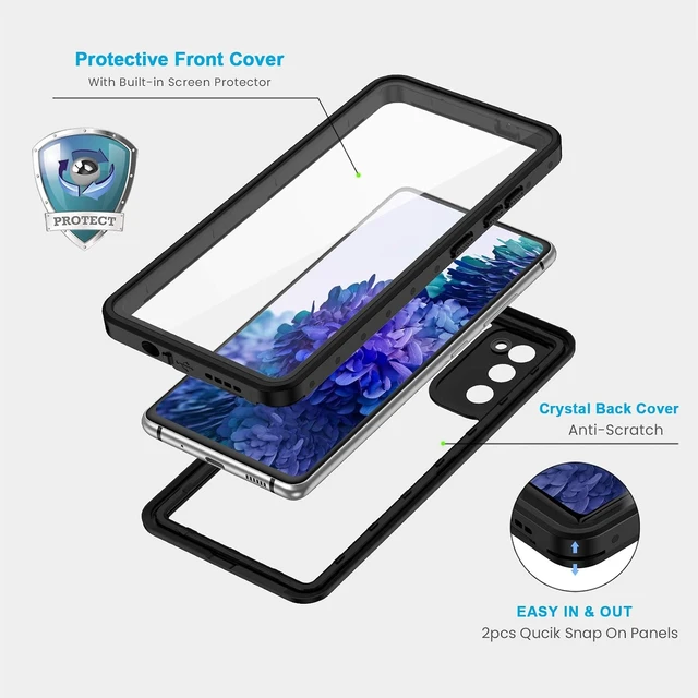 Alt view image 3 of 7 - for Galaxy S20 FE Case IP68 Waterproof Dustproof with Built-in Screen Protector Heavy Duty Full Body Protective Phone Case for Galaxy S20 FE 5G Black/Clear