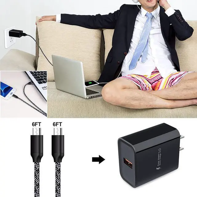 Alt view image 6 of 7 - Micro USB Charger,Android Fast Charger,Quick Charger 3.0 USB Fast Wall Charger Plug Micro USB Cable for Motorola Moto E E5 E4 Plus/Play,E5 Supra,G5 G5S G4 Plus/Play,G6 Play/Forge,Moto Droid Turbo 2