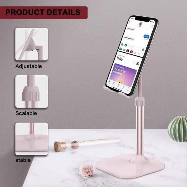 Alt view image 4 of 7 - Cell Phone Stand Phone Stand for Desk Phone Holder Stand Compatible with iPhone and All Mobile Phones Tablet Gifts for Adults Women Men Mom Wife Pink
