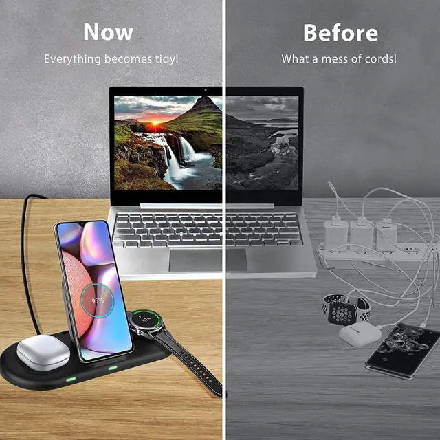 Alt view image 6 of 7 - 3 in 1 Wireless Charging Station Docking, Wireless Charger Stand Compatible with Samsung Galaxy Z Flip 3 S22 S21+ S20 S10+ Note 20 Note 10+, Samsung Galaxy Watch 4 Active 2 Gear S3 S4, Galaxy Buds Pro
