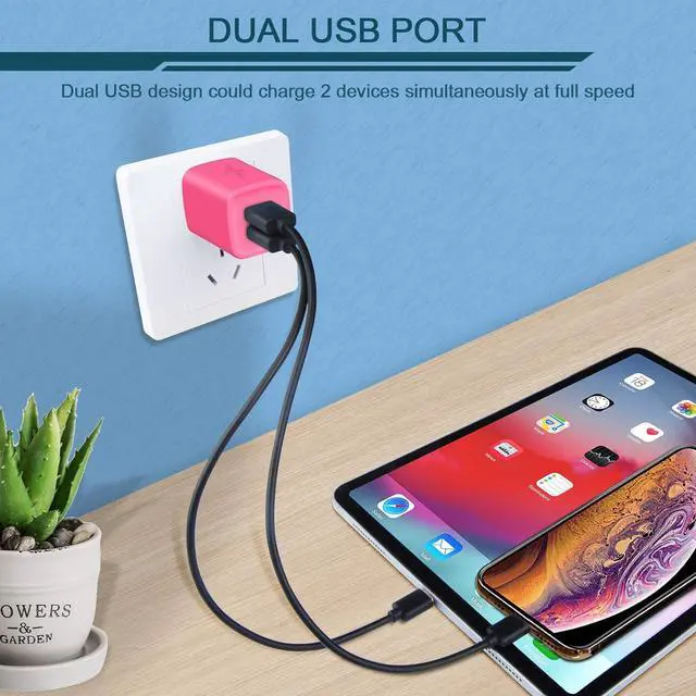 Alt view image 6 of 7 - Wall Charger, AILKIN USB Plug Fast Charging Block, Power Adapter Cube 2 Port Charge Travel Brick Cell Quick Chargers Box for iPhone Samsung Galaxy USB Box Base Brick