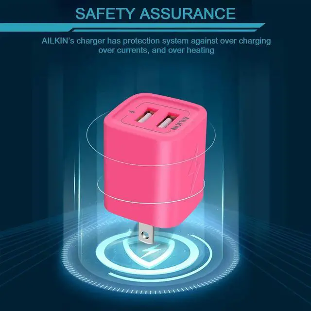 Alt view image 5 of 7 - Wall Charger, AILKIN USB Plug Fast Charging Block, Power Adapter Cube 2 Port Charge Travel Brick Cell Quick Chargers Box for iPhone Samsung Galaxy USB Box Base Brick