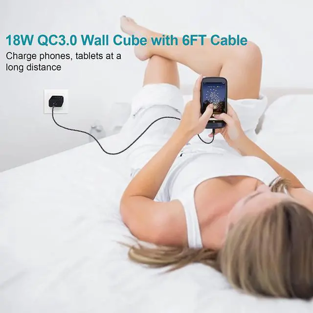 Alt view image 7 of 7 - Fast Charger 3.0 Wall Charger for Samsung Galaxy A32 A52 A01 A51 A71 S21 A14 A13 A11 A20 A50 A12 S24 S23 S22 Ultra 5G S20 A15 Note 20 S10 S9,LG Stylo 6 5,Moto,Adaptive Block Cube+USB Type C Cable Cord