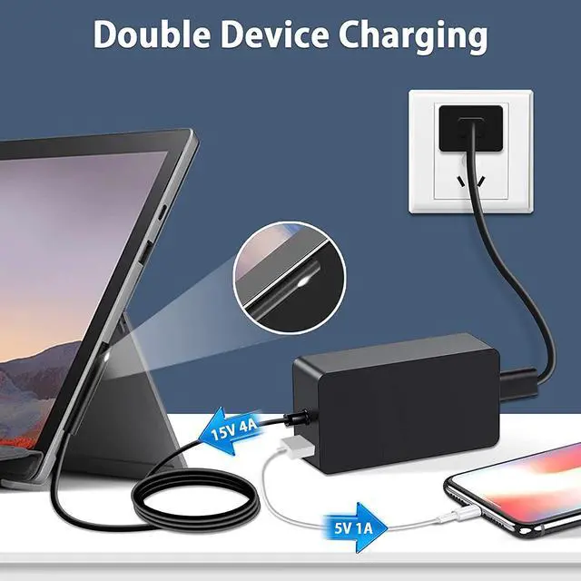 Alt view image 4 of 7 - Surface Pro Charger, cshare 65W 15V 4A Power Supply AC Adapter for Microsoft Surface Pro 7 6 5 4 3 X, Surface Laptop, Surface Go, Windows Charger, Surface Book Tablet with 5V 1A USB Charging Port