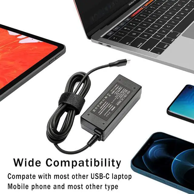 Alt view image 6 of 6 - 45W Type C Quick Laptop Charger for Acer Chromebook Spin 11 13 R13 14 15 CP311 CP311-1H CP311-1H-C1FS CP315 CP315-1HT CP315-1H-P8QY CP713 CP713-1WN Power Cord for Acer