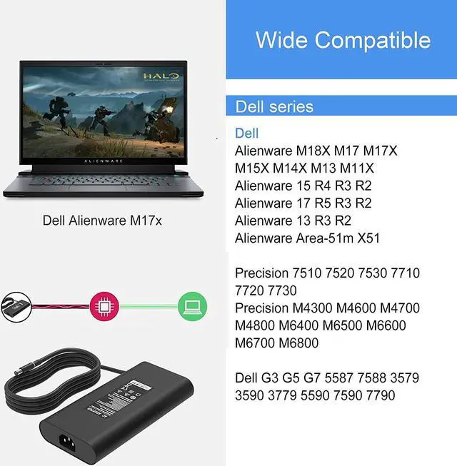 Alt view image 5 of 5 - Mackertop 240W AC Adapter Charger 19.5V 12.3A Laptop Power Supply Compatible with Dell Precision 7730 7720 7520 M6800 M6500 M6600, Dell Alienware M17x M17x R4 M18x M18x R2 PA-9E