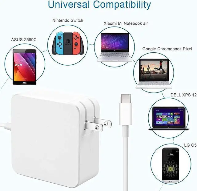 Alt view image 2 of 7 - 65W USB Type C PD Charger Adapter USB-C Laptops PD Charger for MacBook/Pro, Dell, HP Spectre, ASUS and More