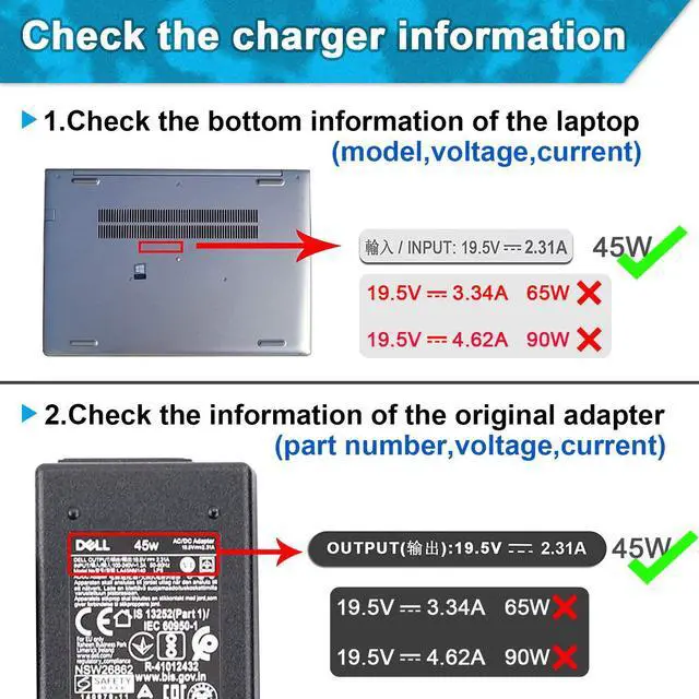 Alt view image 3 of 6 - 45W Replacement AC Adapter Charger for  Inspiron 15 3000 5000 Series 15-3552 3555 3558 3565 3567 5551 5552 5555 5558 5559 5565 5567 5568 5578 7558 7568 7569 7579 Laptop Power Supply Cord