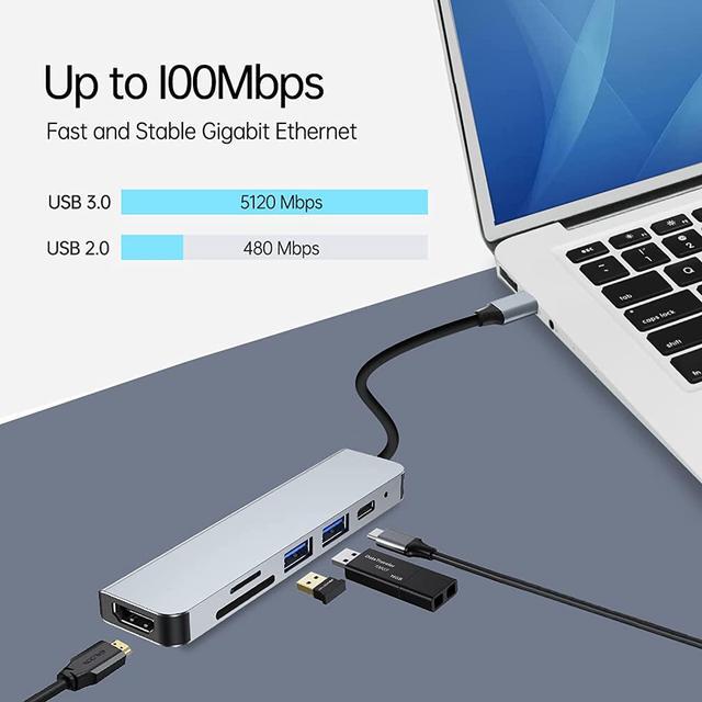 Alt view image 3 of 7 - HD-601 6 in 1 Universal USB C Laptop Docking Station 4K HDMI, SD&TF Card Reader, 87W PD3.0 Charging Port, 2 USB Port with Aluminium Alloy Shell for Windows/Mac/Apple/Dell/HP/Lenovo/Huawei