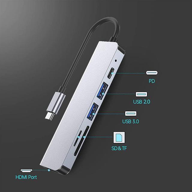 Alt view image 4 of 7 - HD-601 6 in 1 Universal USB C Laptop Docking Station 4K HDMI, SD&TF Card Reader, 87W PD3.0 Charging Port, 2 USB Port with Aluminium Alloy Shell for Windows/Mac/Apple/Dell/HP/Lenovo/Huawei