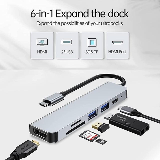 Alt view image 5 of 7 - HD-601 6 in 1 Universal USB C Laptop Docking Station 4K HDMI, SD&TF Card Reader, 87W PD3.0 Charging Port, 2 USB Port with Aluminium Alloy Shell for Windows/Mac/Apple/Dell/HP/Lenovo/Huawei