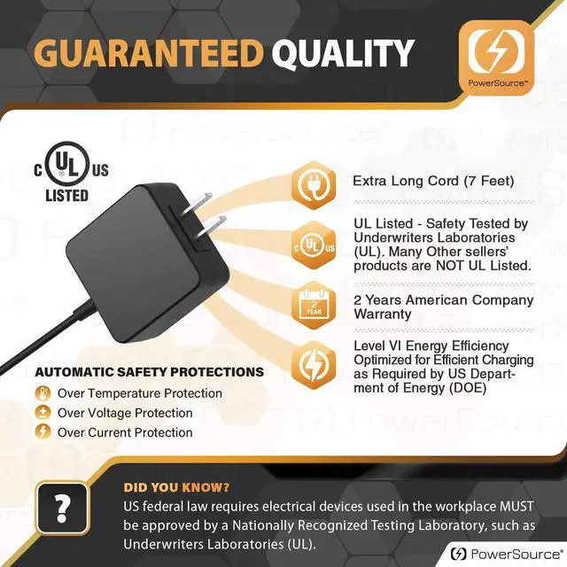 Alt view image 5 of 7 - PowerSource 45W 33W UL Listed 7Ft Wall Plug AC Adapter Charger for Asus Vivobook ZenBook AD883J20 F512D UX305 E203M AD890326 X541N X553M UX31A UX305L UX330 UX360C UX360 UX305F Laptop Power Supply Cord