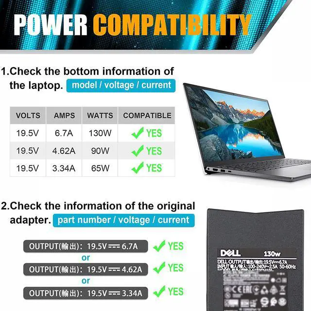 Alt view image 4 of 7 - PA-4E DA130PE1-00 JU012 CM161(Tip 7.4mm) Compatible with Dell Inspiron 7559 Charger Dell 130W Laptop Charger Dell 130w AC Adapter Dell Docking Station Power Cord Dell XPS 15(L502x) 17(L702x) Charger