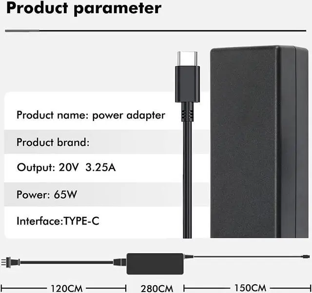 Alt view image 2 of 7 - DJW 65W Type-C Ac Adapter/Power Cord Supply for Dell XPS 12 9250 XPS 13 9350 9360 9365 ; Latitude 7275 7370 7375 LA65NM170 DA65NM170 ; Venue8 pro 5855