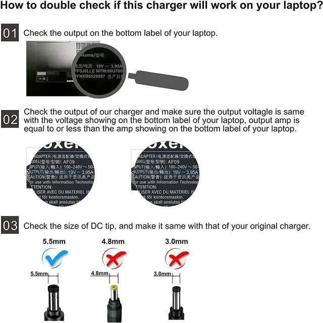 Alt view image 5 of 6 - Roxelt 75W 19V 3.95A Compatible for Computer Toshiba HP Acer Computer Laptop AC Adapter Power Supply Charger with US Power Cord for Satellite 1000 A85-S107 L15 M105-S1021