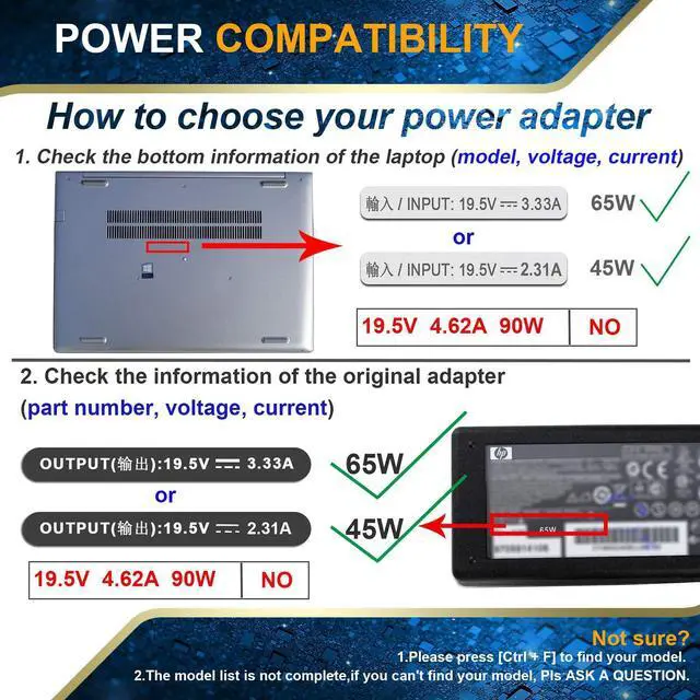 Alt view image 2 of 7 - 19.5V 3.33A 65W AC Power Adapter Laptop Charger for HP ProBook Charger X360 11 G1 G2 G3 G4 G5 G6 EE,440 G3 G4 G5 G6 G7,450 G3 G4 G5 G6 G7,470 G3 G4 G5,435 G7 440 G1,650 G2 G3 G4 Power Supply Cord