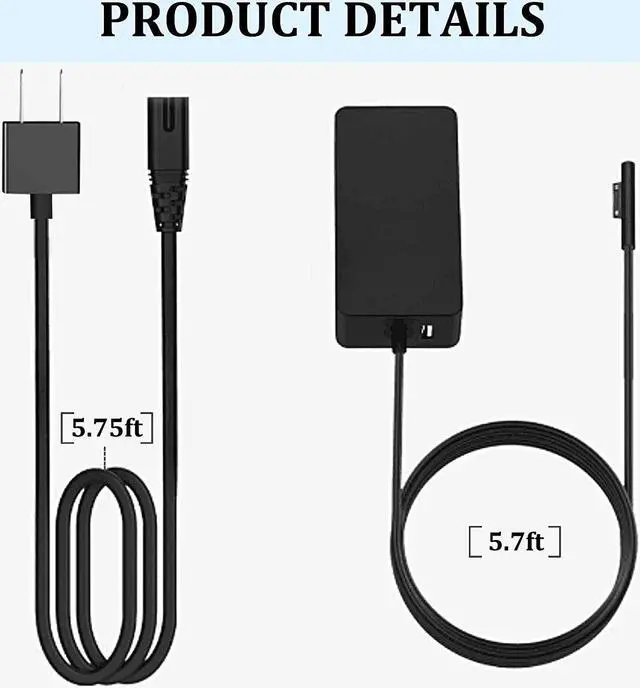 Alt view image 7 of 7 - 65W Laptop Charger Replacement for Microsoft Surface Pro 3 4 5 6 7 X Power Adapter,Surface Laptop 1 2 3,Compatible for Both Microsoft Surface Book Laptop/Tablet,Works with 65W&44W&36W&24W
