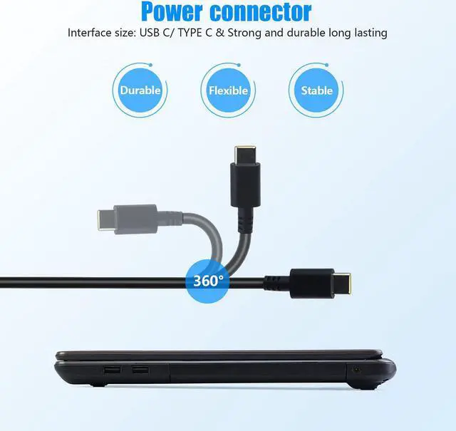 Alt view image 6 of 7 - 45W USB C Charger for Lenovo Chromebook 300e 500e S330 S340 C340 C330 100e ThinkPad T480s T480 T580 E580 T580s Chromebook 2nd Gen AST MTK AC Adapter Cord Power Cord
