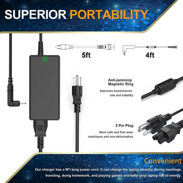 Alt view image 6 of 7 - 65W Universal Laptop Charger for Acer Aspire Chromebook Swift Spin series, C720 CB3 CB5 R11 R15 N15Q8 N15Q9 N15Q1 A13-045N2A A11-065N1A PA-1650-80 E15 ES1 E1 E5 E5-575 Laptop Adapter Power Supply Cord