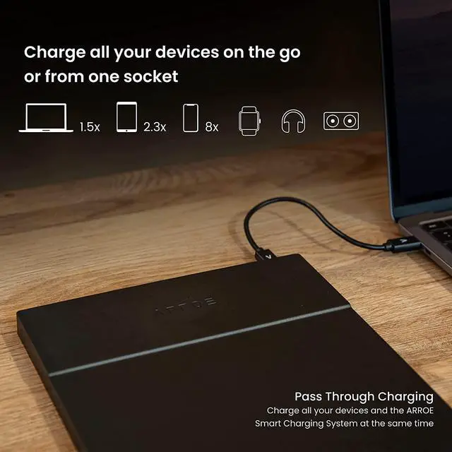 Alt view image 4 of 7 - ARROE App-Enabled Laptop Power Bank 20000mAh with Accessories: USB-C PD 60W Wall Charger, International Adaptor Plugs & Laptop Connectors - Smart Charging System for All Devices