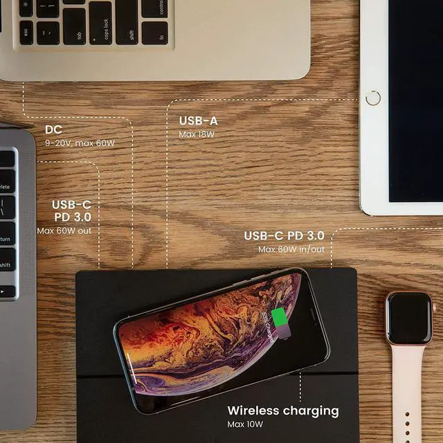 Alt view image 5 of 7 - ARROE App-Enabled Laptop Power Bank 20000mAh with Accessories: USB-C PD 60W Wall Charger, International Adaptor Plugs & Laptop Connectors - Smart Charging System for All Devices