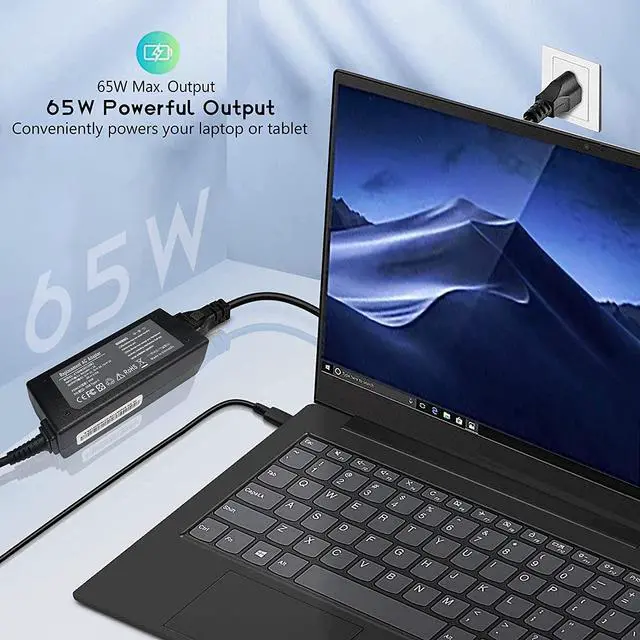 Alt view image 4 of 7 - 65W 45W USB Type C Laptop Charger for Lenovo Chromebook?100e 300e 500e Thinkpad T480 E490 P52s Replacement AC Adapter HP X360 14-CA021NR DELL Latitude 7390 Laptop Power Supply for Asus C213S C213SA