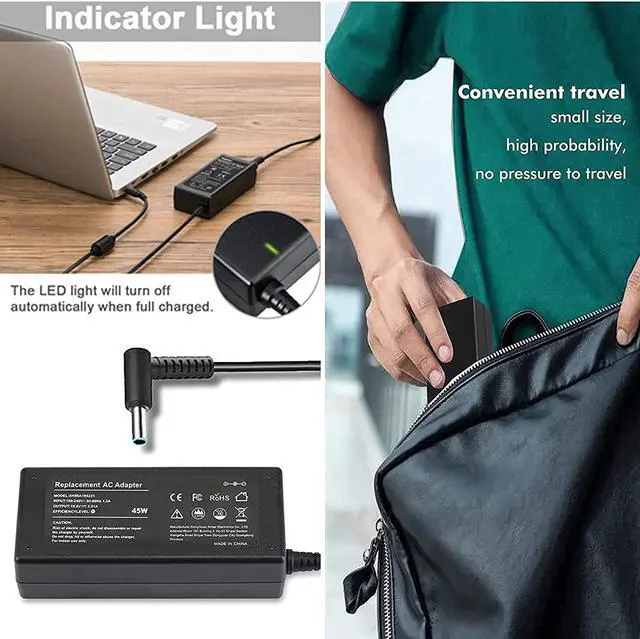 Alt view image 5 of 6 - 65W AC Adapter Laptop Charger 4.5x3.0mm Power Supply with Cord