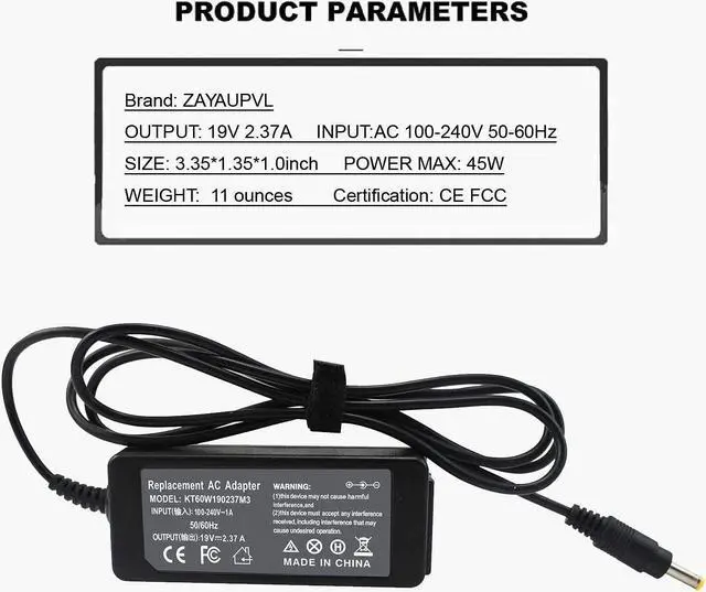 Alt view image 2 of 6 - 19V 2.37A Charger for Toshiba Chromebook 2 CB35 CB30 CB35-B3330 CB35-B3340 CB35-C3300 CB35-C3350 CB30-B3122 CB30-B3121 CB30-B3123 Satellite P25W-C2300-4K P25W-C2304-4K P25W-C2302 P35W-B3220 P35W-B3226