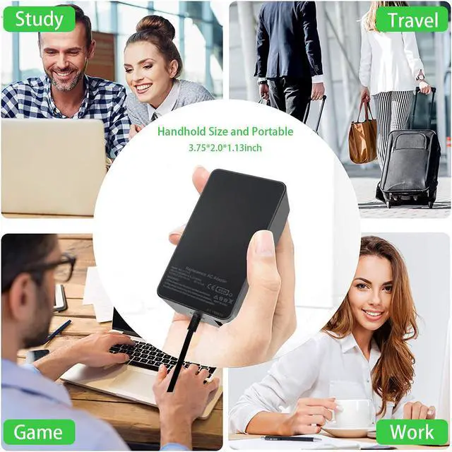 Alt view image 4 of 7 - 1706 Surface Pro Charger 65W 15V 4A AC Adapter Charger for Microsoft Surface Pro X Pro 7 Pro 6 Pro 5 Pro 4 Pro 3 Surface Laptop 3 2 1 Surface Book Surface Go with USB Charging Port 5V 1A