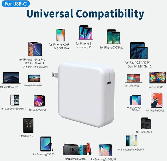 Alt view image 5 of 7 - Replacement for Mac Book Pro Charger, 87W USB C Air Charger Power Adapter Compatible with MacBook Pro 13,15 inch, New Mac Air 13 inch 2018-2020, iPad Pro 12.9, 11 and Other USB C Devices