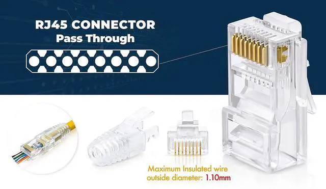 Alt view image 3 of 7 - BUCIER Bundle  2 Items: RJ45 Crimp Tool + RJ45 Cat6 Pass Through Connectors and Strain Relief Boots - Pack of 50/50