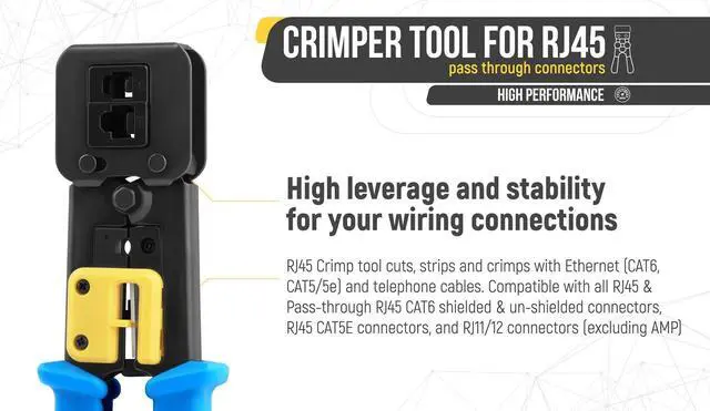 Alt view image 6 of 7 - BUCIER Bundle  2 Items: RJ45 Crimp Tool + RJ45 Cat6 Pass Through Connectors and Strain Relief Boots - Pack of 50/50