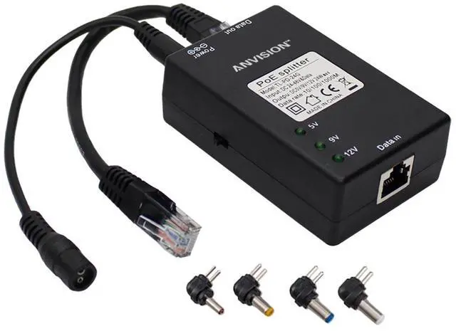 Main image of Active Gigabit PoE Splitter Adapter with Multi-Size Tips, IEEE 802.3af Compliant, DC 5V 9V 12V Power Output, for IP Camera AP Voip Phone and More