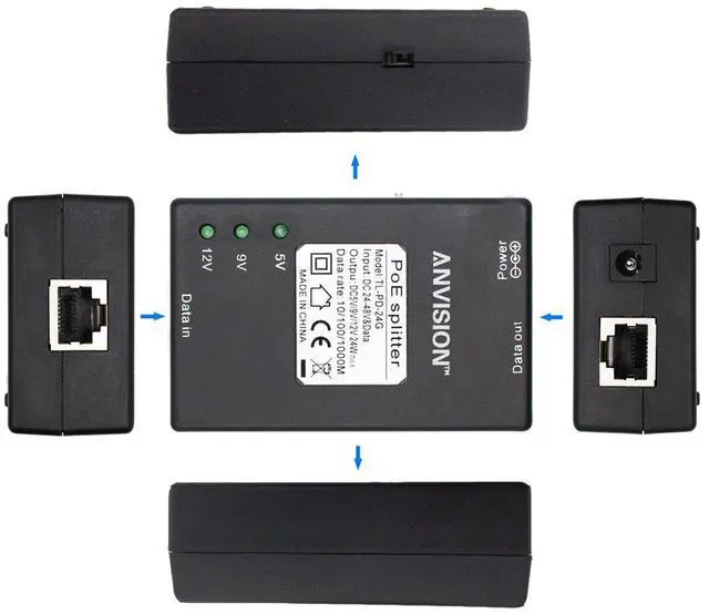 Alt view image 2 of 6 - Active Gigabit PoE Splitter Adapter with Multi-Size Tips, IEEE 802.3af Compliant, DC 5V 9V 12V Power Output, for IP Camera AP Voip Phone and More
