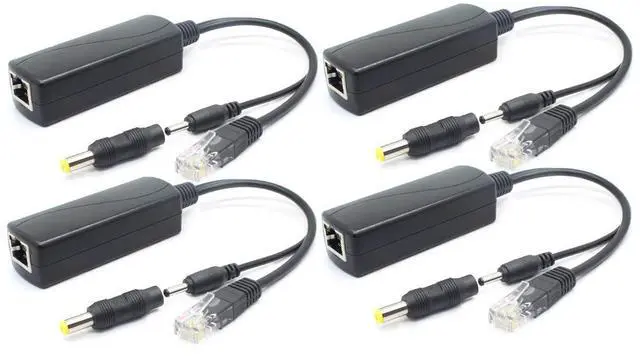 Main image of 4-Pack 5V PoE Splitter, 48V to 5V 2.4A Adapter, Plug 3.5mm x 1.35mm, 5.5mm x 2.1mm Connector, IEEE 802.3af Compliant, for IP Camera and More