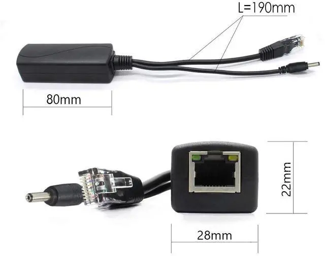 Alt view image 2 of 5 - 4-Pack 5V PoE Splitter, 48V to 5V 2.4A Adapter, Plug 3.5mm x 1.35mm, 5.5mm x 2.1mm Connector, IEEE 802.3af Compliant, for IP Camera and More