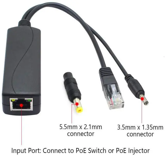 Alt view image 3 of 5 - 4-Pack 5V PoE Splitter, 48V to 5V 2.4A Adapter, Plug 3.5mm x 1.35mm, 5.5mm x 2.1mm Connector, IEEE 802.3af Compliant, for IP Camera and More
