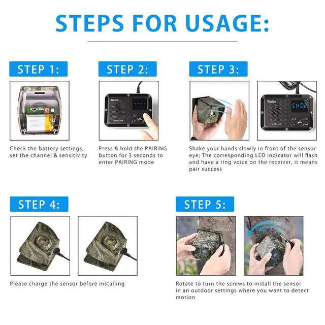 Alt view image 7 of 7 - 1800 Ft Wireless Outside Driveway Alarm Outdoor Motion Sensor & Detector Driveway Alert System, Rechargeable Battery/Weatherproof/Mute Mode/Clock and Alarm Functional (1&4-Camouflage)