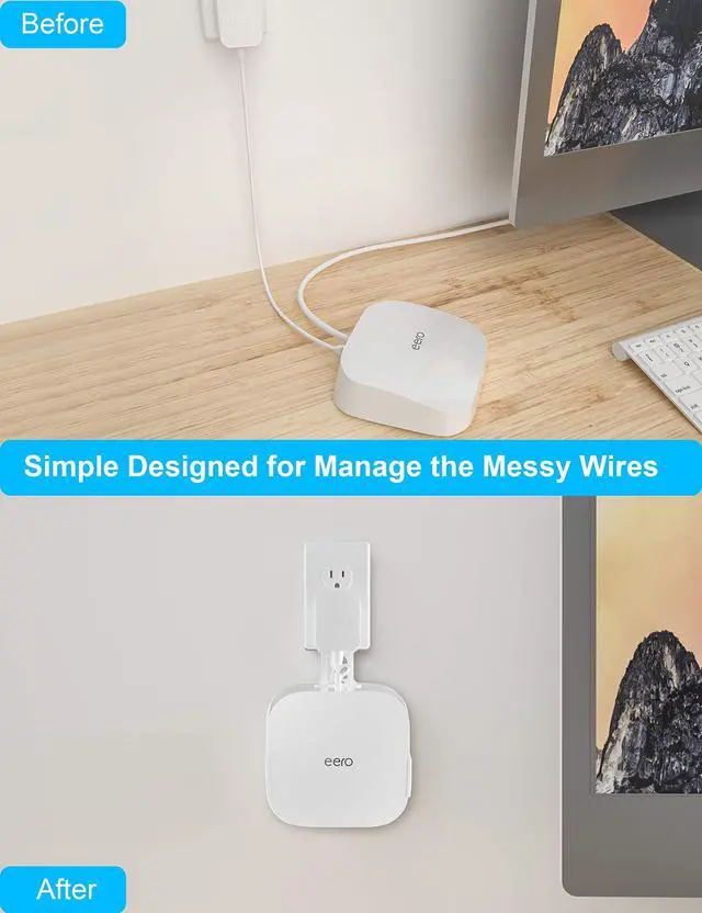 Alt view image 6 of 7 - 2 Pack Outlet Wall Mount Holder for eero Pro 6 and Pro 6E | Wall Mount Holder Stand Bracket for eero Pro 6E & Pro 6, Built-In Cord Storage and No-Drill Outlet Mounting