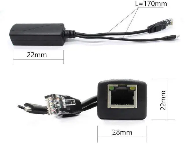 Alt view image 5 of 7 - 2-Pack Gigabit PoE Splitter, 48V to 5V 2.4A Micro USB Ethernet Adapter, Compatible with Raspberry Pi 3B+, IP Camera and More
