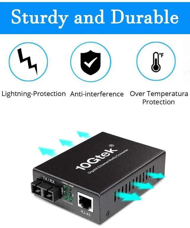 Alt view image 5 of 6 - Fiber to Ethernet Media Converter, Gigabit Single Mode Dual SC Converter, Built-in Fiber Module up to 20km, Dual SC to 10/100/1000M RJ45, SMF, 1310nm
