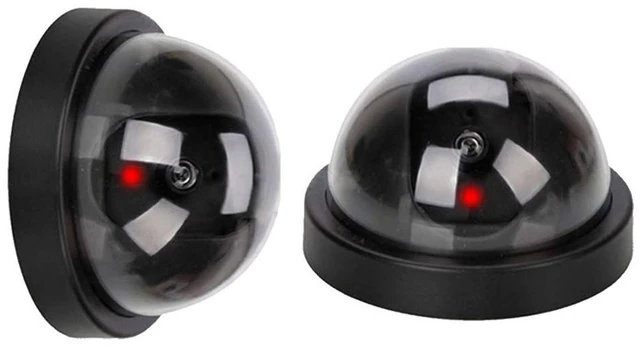 Main image of 2 X Black Dome Fake Dummy Security CCTV Camera Waterproof IR Dummy LED Flashing Red Light Outdoor Indoor Surveillance