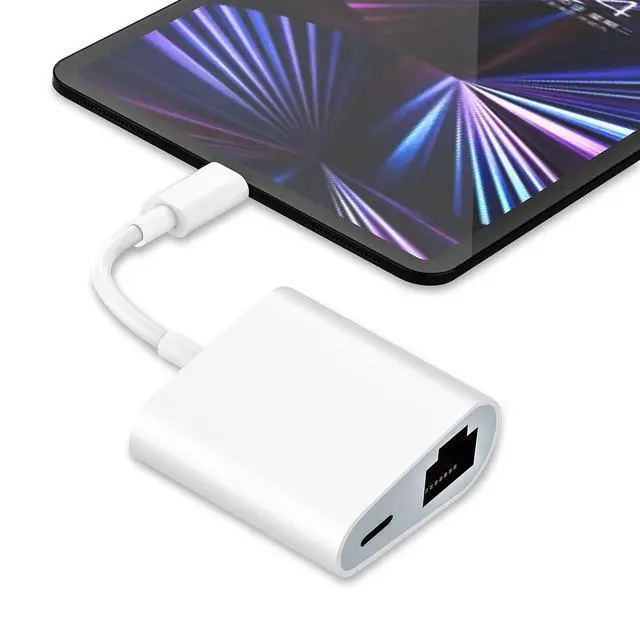 Alt view image 7 of 7 - MFi Certified Lightning to Ethernet Adapter - 2 in 1 RJ45 Ethernet LAN Network Adapter with Charge Port for iPhone/iPad/iPod, Plug and Play, Supports 100Mbps Network