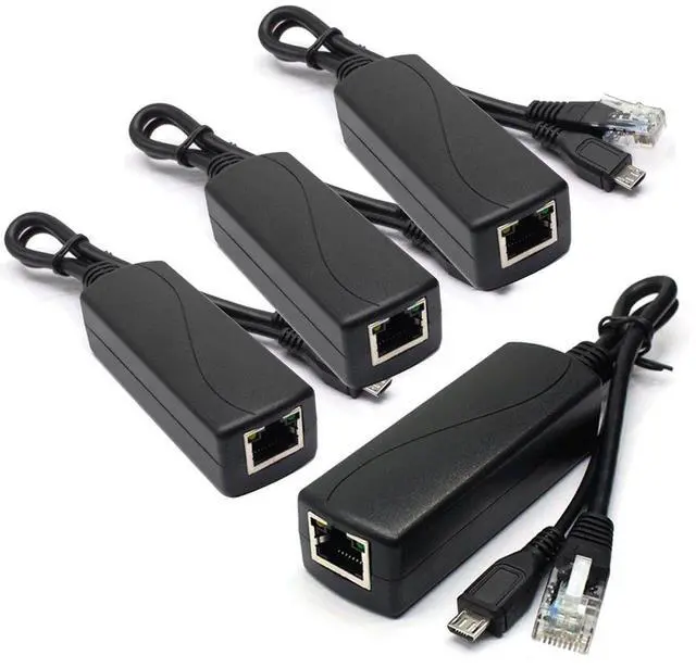 Main image of 4-Pack Active 5V 2.4A PoE Splitter Adapter IEEE 802.3af Compliant Micro USB 48V to 5V/2.4A, for Tablets, Dropcam or Raspberry Pi, IPC, IP Camera and More
