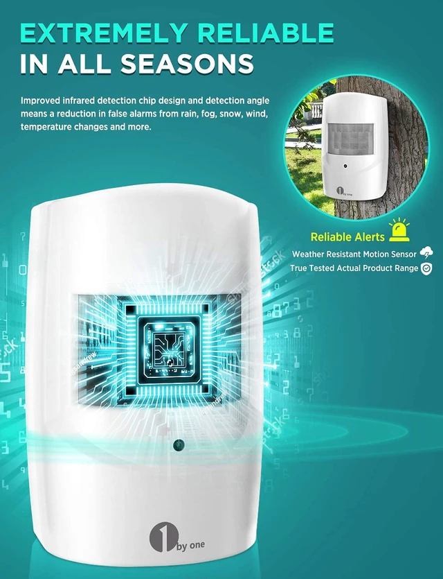 Alt view image 3 of 4 - Driveway Alarm, Weatherproof PIR Sensor, Single Unit Home Security Alert System with 24ft/8m Detect Range, Indoor/Outdoor Protection, Easy Installation