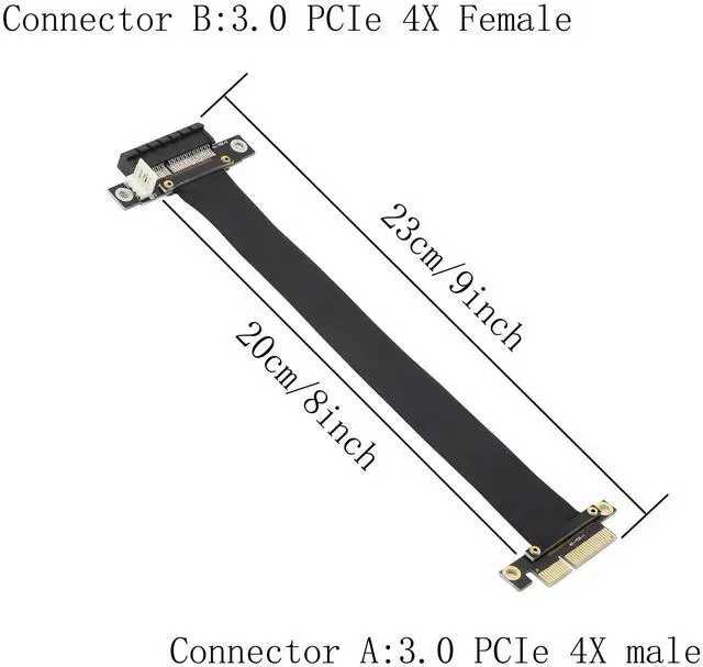 Alt view image 6 of 6 - BUCIER PCIe 4X Extension Cable, PCI-Express 3.0 Male to Female Riser Cable PCI-E Extender Adapter Jumper for Graphics Card, 23cm 180 Degree