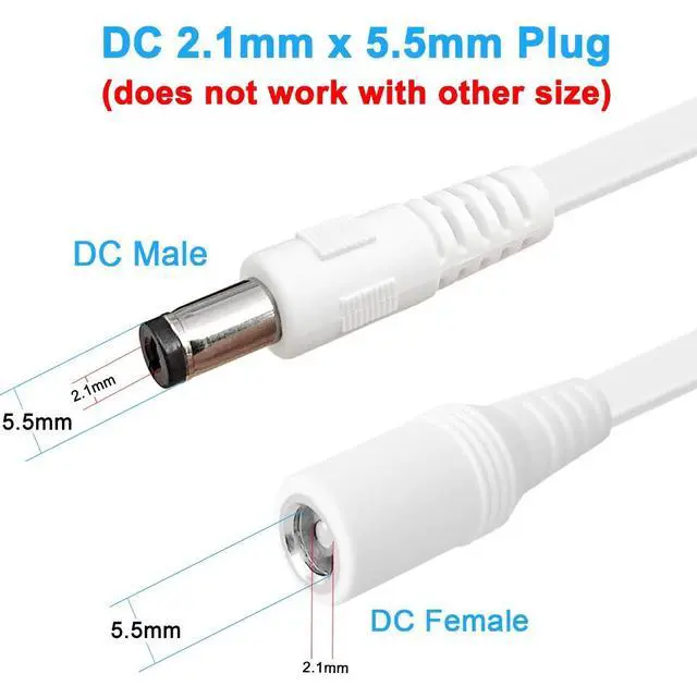 Alt view image 2 of 6 - 2 Pack 10FT DC Power Extension Cable 5.5mm x 2.1mm12v DC Extension Cord Power Adapter for CCTV Security Camera Surveillance IP Camera,LED Strip,24v 12 Volt Male to Female Plug Flat Cable
