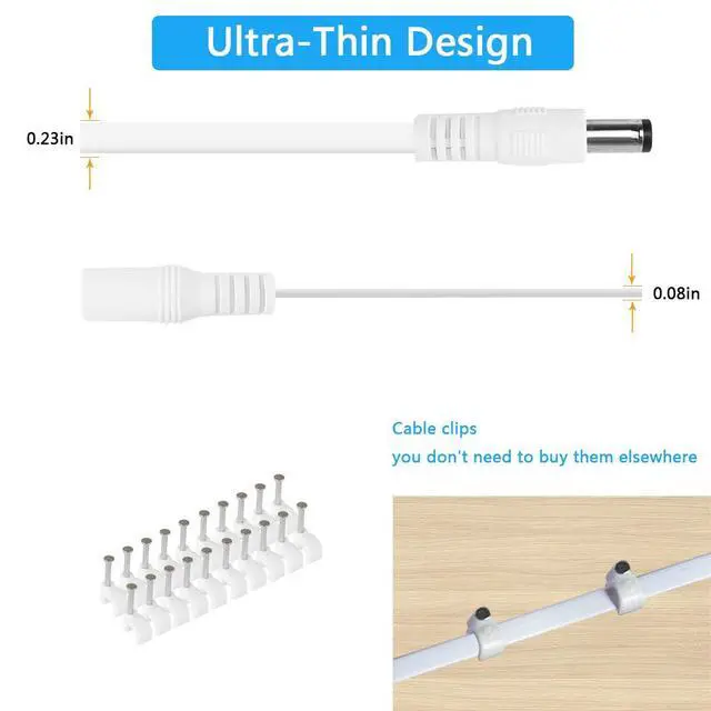 Alt view image 3 of 6 - 2 Pack 10FT DC Power Extension Cable 5.5mm x 2.1mm12v DC Extension Cord Power Adapter for CCTV Security Camera Surveillance IP Camera,LED Strip,24v 12 Volt Male to Female Plug Flat Cable